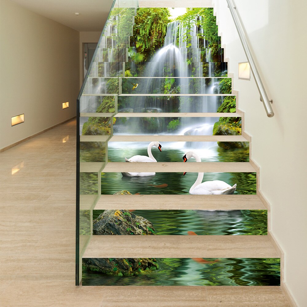 Zwanenmeer Trap Sticker Diy Vinyl Zelfklevende Stairway Waterdicht Verwijderbare Art Behang Trap Vloer Diy Stickers Decor