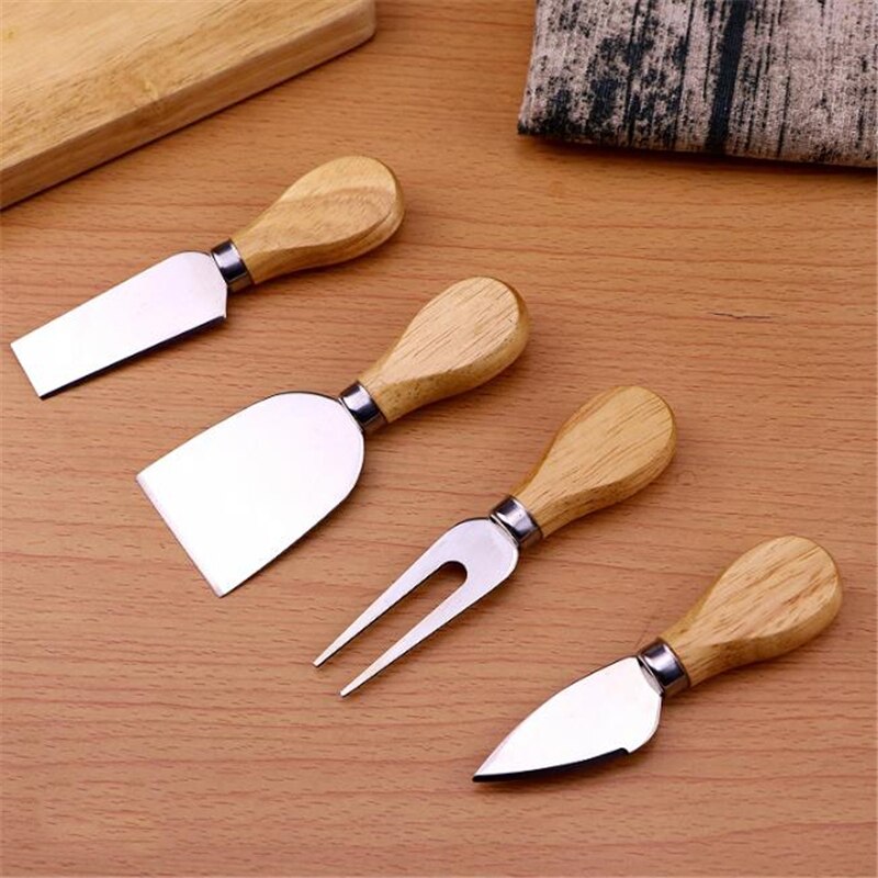 4PCs/ Set Knives Cheese Grater Board Set Bamboo Wood Handle Cheese Knife Slicer Kit Kitchen Cooking Tool Cheese Cutter Slicer
