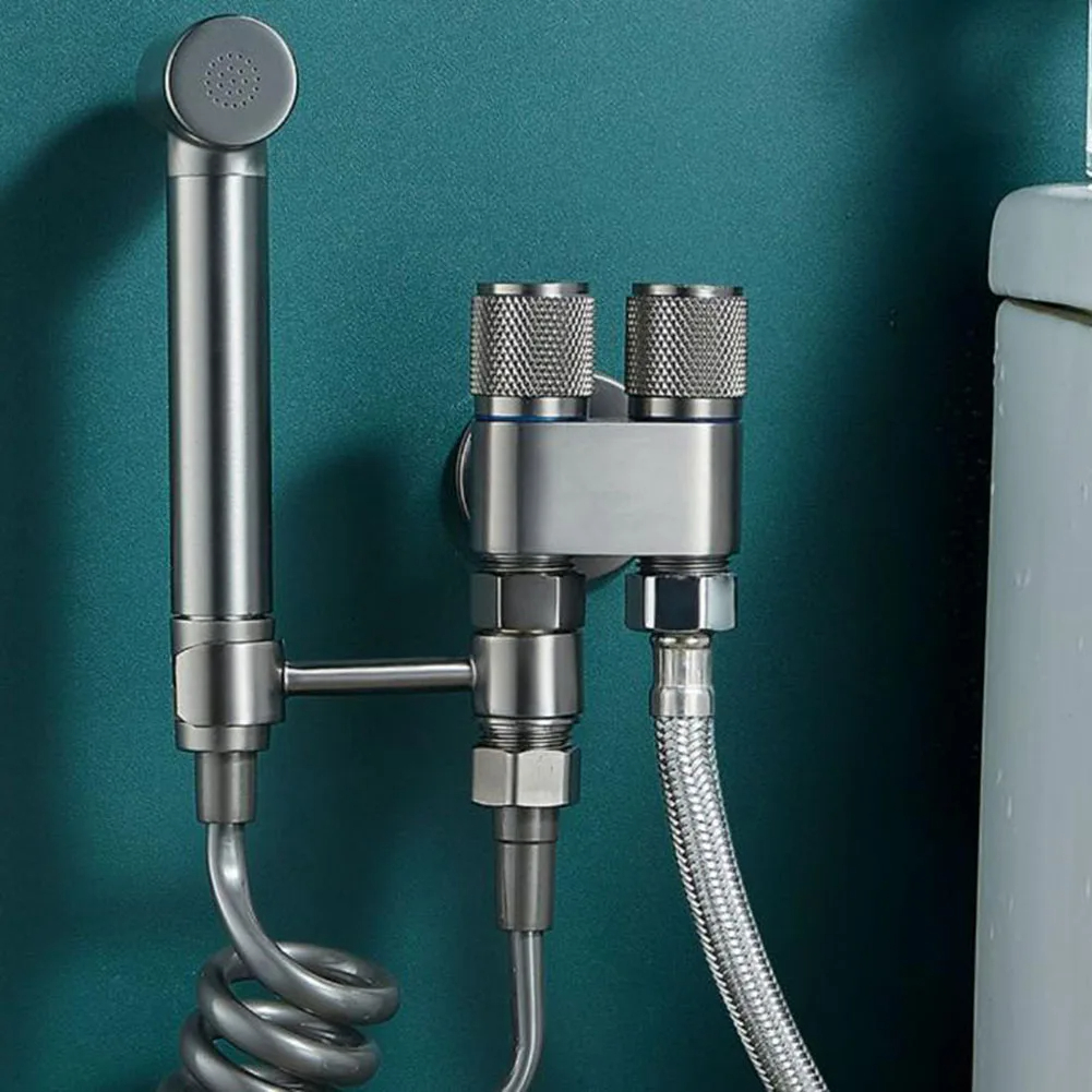 Toilet Bidet Sprayer Triangle Valve 1 In Two Double Control Faucet G1/2 Rotary Switch Shower Head Washer Washing Machine Valve