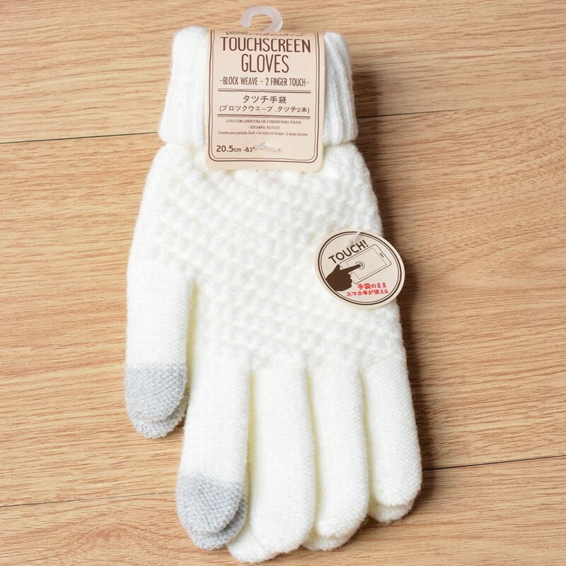 Touch screen handsker kvinder mænd varm vinter stretch strik vanter uld fuld finger guantes kvindelig hæklet mitt luvas: Hvid