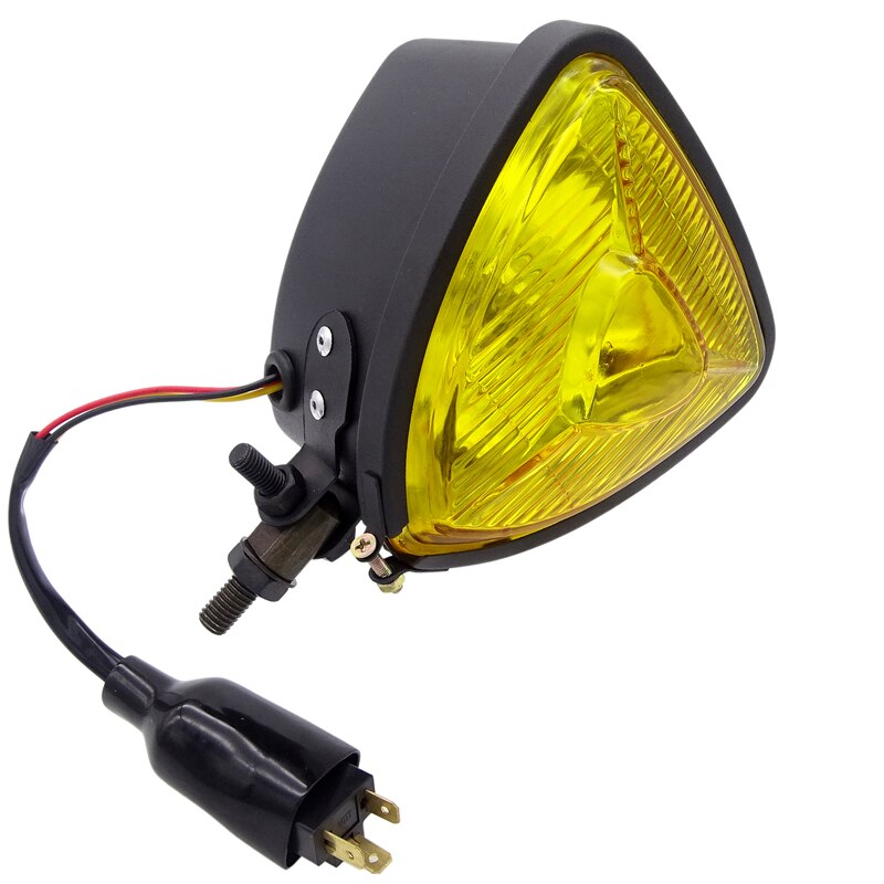 Phare avant de Moto en Triangle H4, phare avant pour Harley Softail Sportster Dyna Cafe Racer Bobber Chopper, pièces d&#39;éclairage de Moto 1 pièce: Black Amber