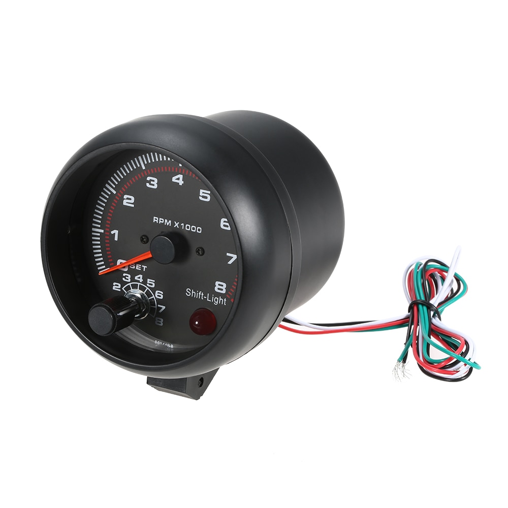 3.75&quot; Car Universal Black Tachometer Gauge White Inter Shift light 0-8000 RPM