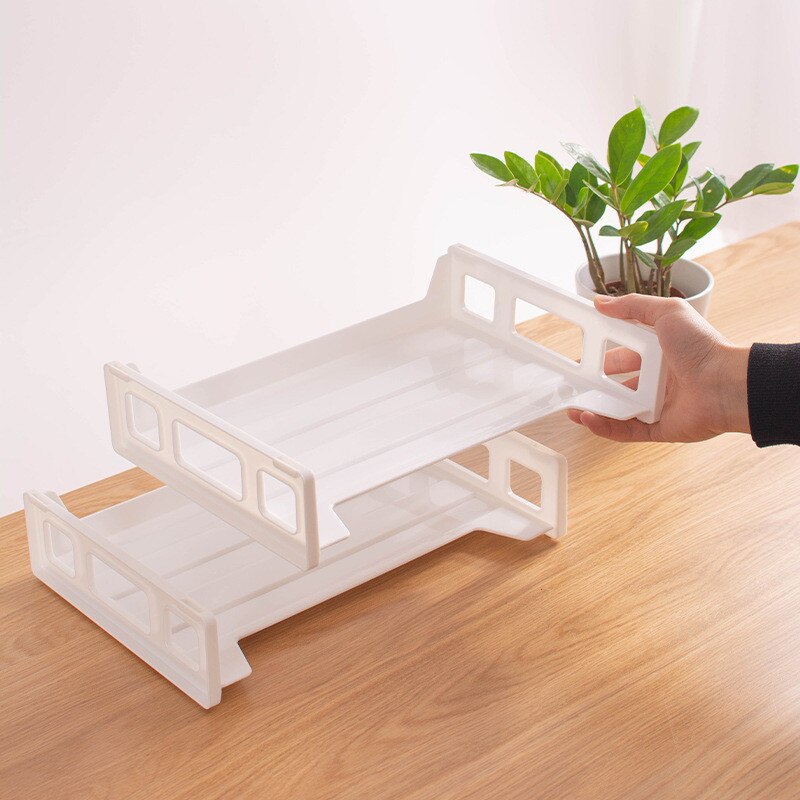 2-Layer Stacked Assemble File Holders Letter Magazine Book Stationery Desktop Storage Shelf for School Company Office Supplies: Default Title
