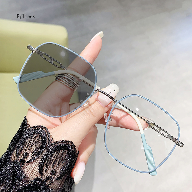 Gafas fotocromáticas para miopía para hombre y mujer, lentes ópticas con montura grande, Gafas de 0 a-4,0, Gafas antiluz azul: Verde / +350