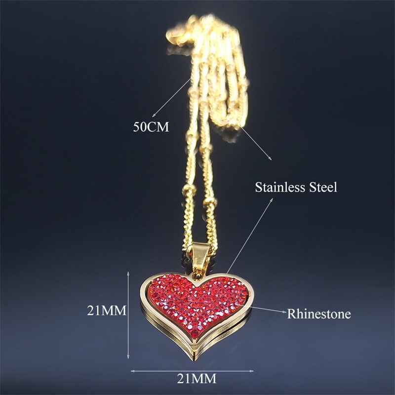 2021 moda amor coração de aço inoxidável vermelho cristal charme colar cor do ouro pequenos colares jóias chaine collier n8047s01