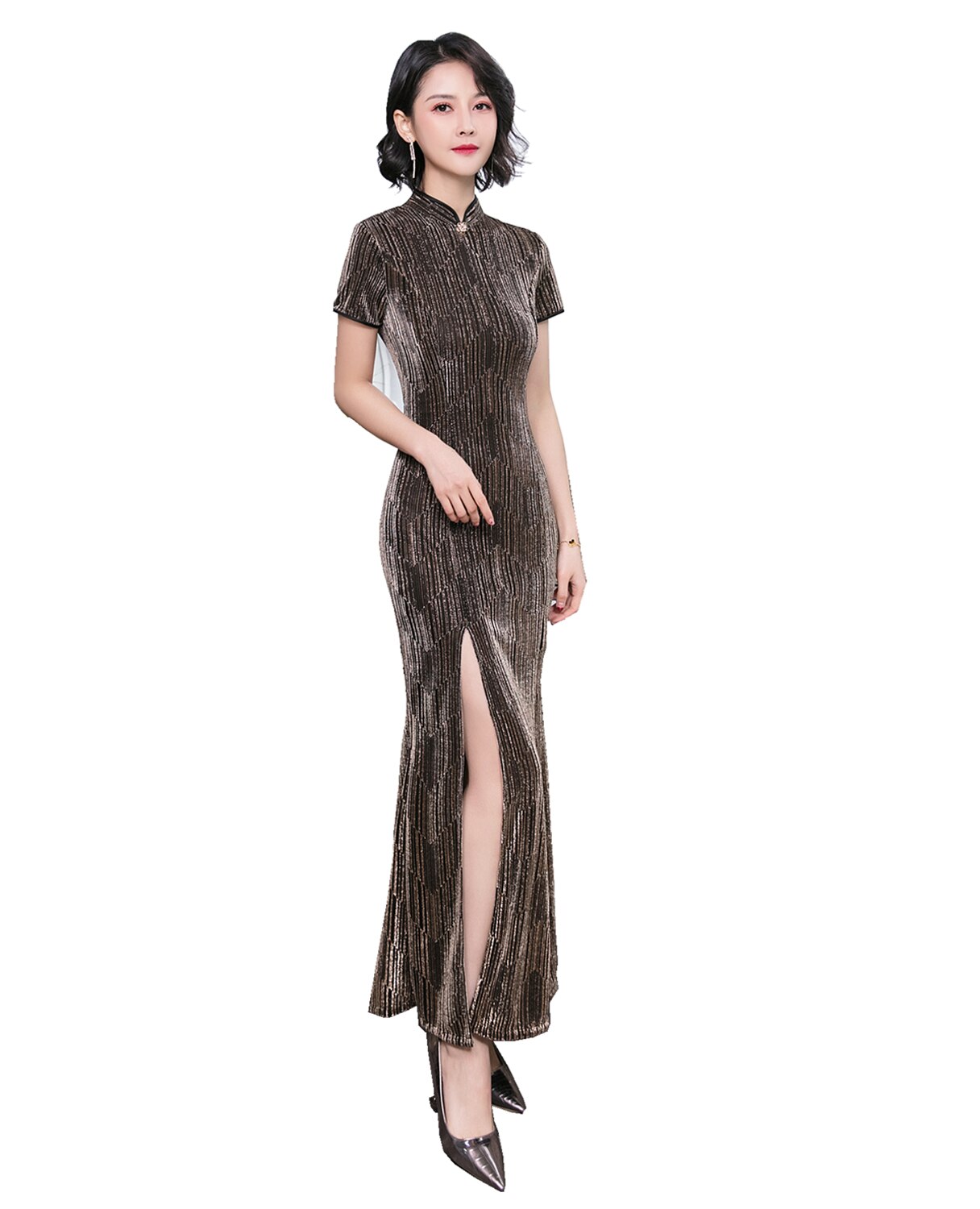 Shanghai Story Long Cheongsam Sequins Qipao High Split Chinese Traditional Dress 2 Color: 6603 / 4XL