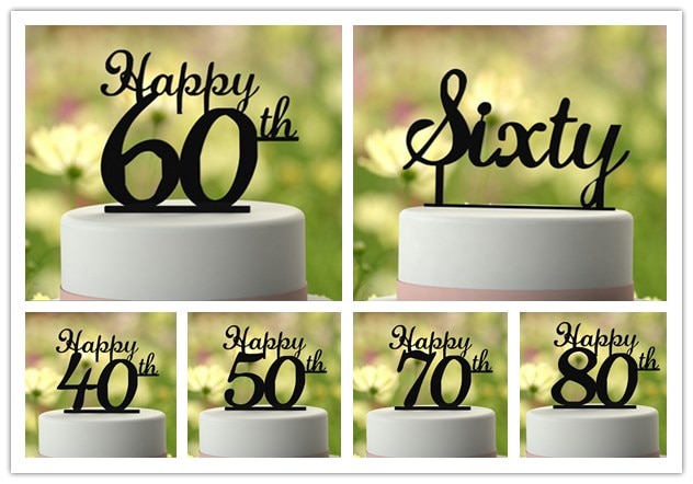 40 50 60 70 80 Acrylic Cake Topper Black Happy Birthday Cake Flags Festival for Birthday Party cake Decor with
