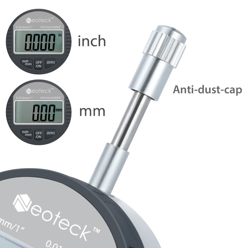 Neoteck 0.01/.0005'' Accurate Dial Test Indicator Electronic Micrometer Measuring Instrument Tool DTI Digital Dial Indicator