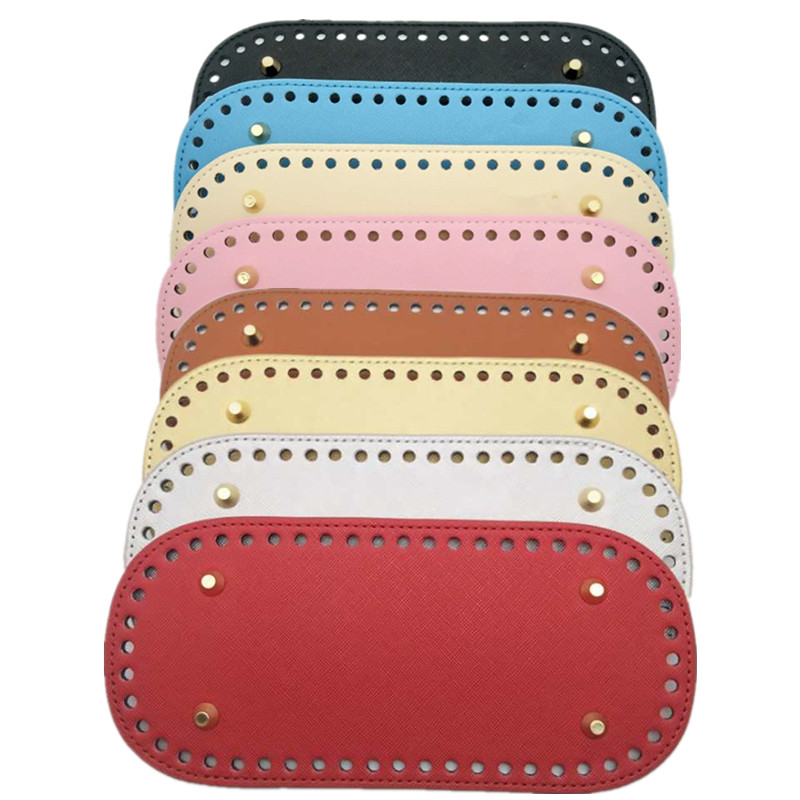 1 stk håndlavet pu læder bund med huller nitte til strikke taske håndtaske gør det selv kvinder skulder crossbody tasker tilbehør