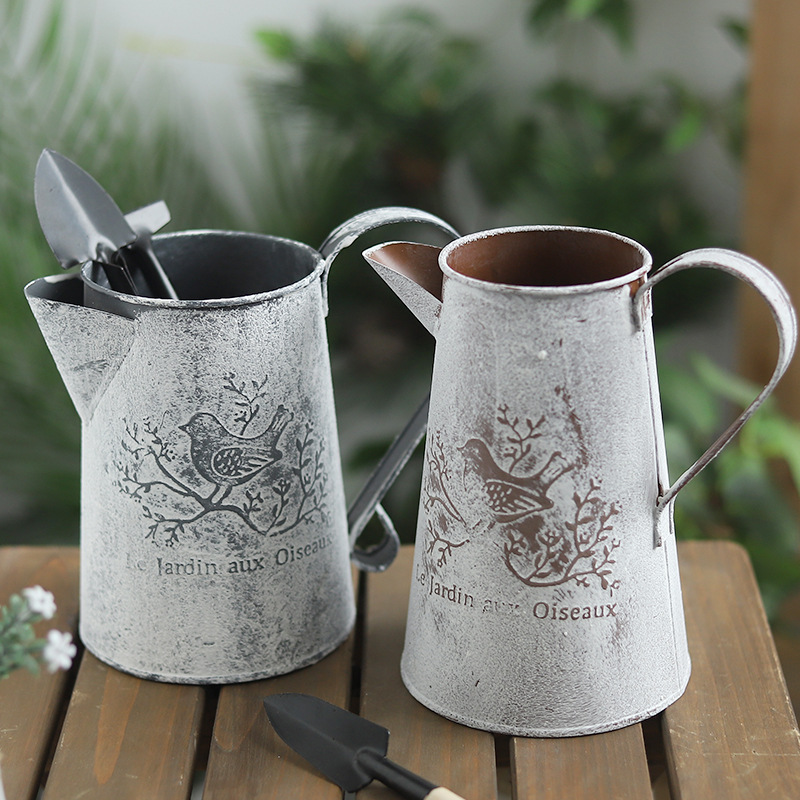 Flores cubo barril de Metal jarrones Estilo Vintage adornos de jardinería para el hogar Retro Metal artesanía arreglo de flores