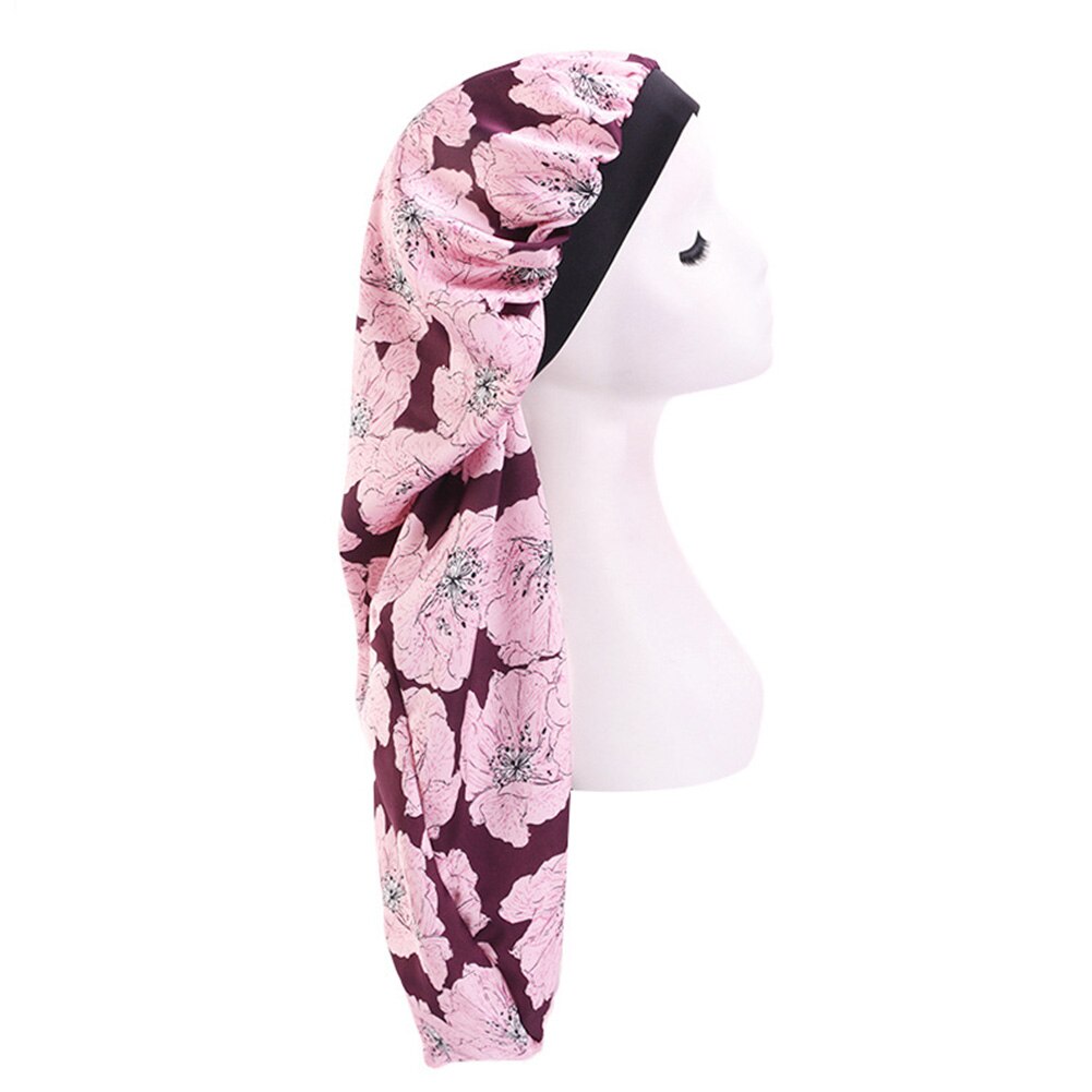 Gorro Floral largo de satén con cola para mujer, gorro para dormir de noche, herramienta de salón, gorro Herramienta de Peinado para el cuidado del cabello