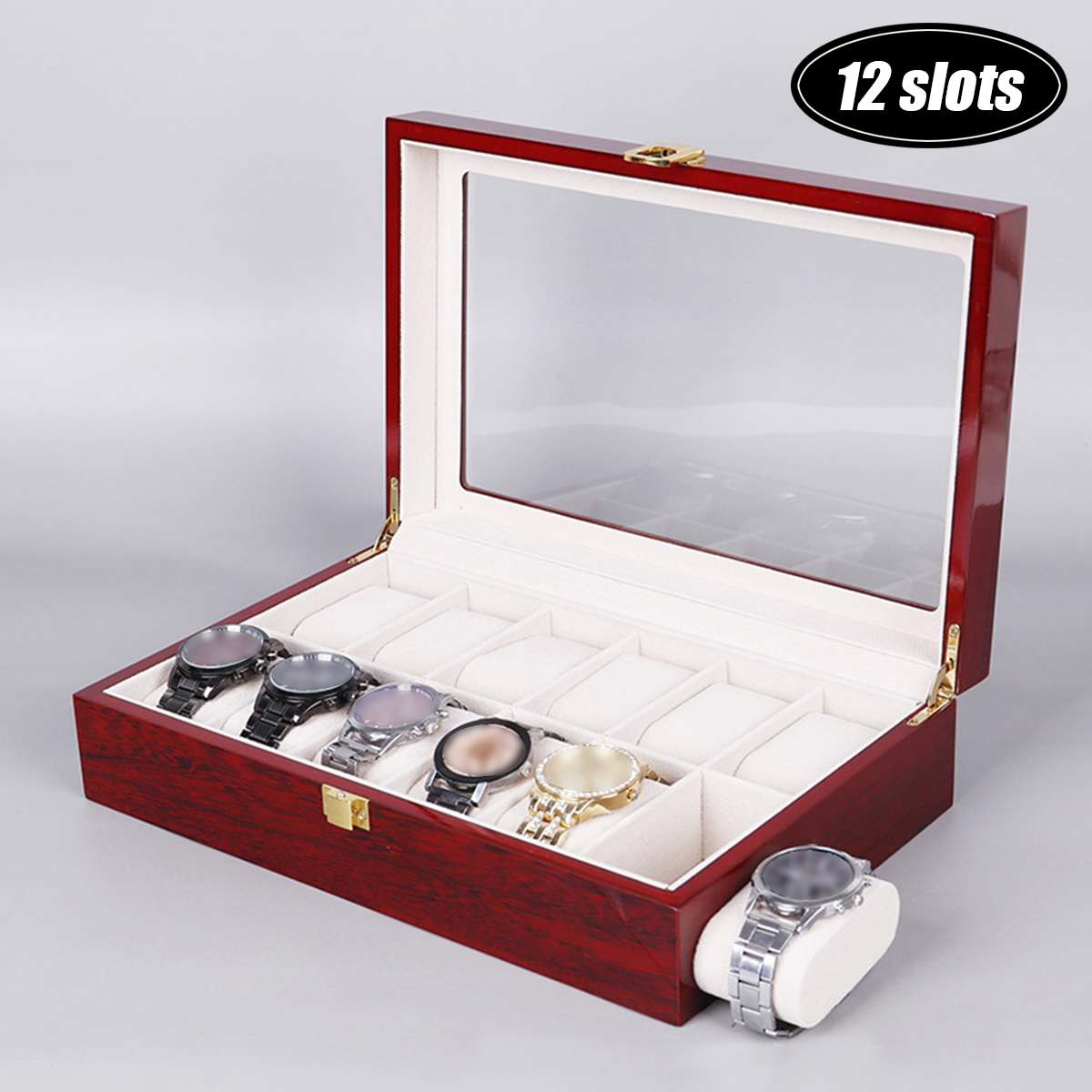Luxury Wooden Watch Box Watch Holder Box For Watches Men Glass Top Jewelry Organizer Box 2/3/5/6/10/12 Slots Watch Organizer: 12 slots
