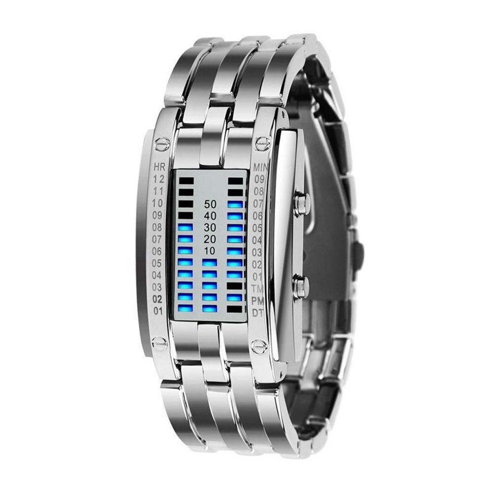 Reloj binario de acero inoxidable para hombre y mujer, pulsera Digital LED con fecha, color negro, con tecnología del futuro: Multicolor