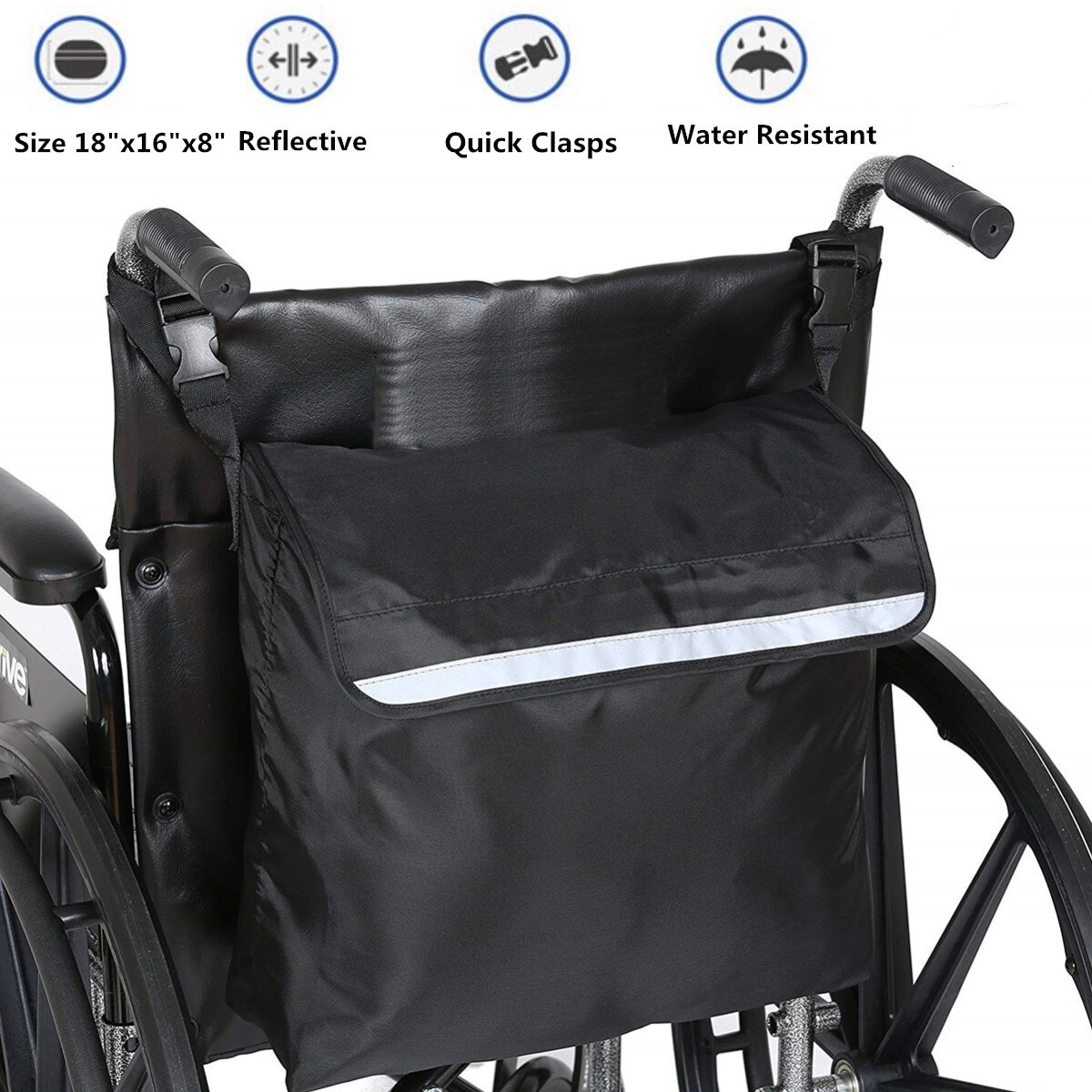 Fauteuil roulant sac Shopping mobilité rangement Holdall poignée Scooter Walker cadre stockage sacs à main noir