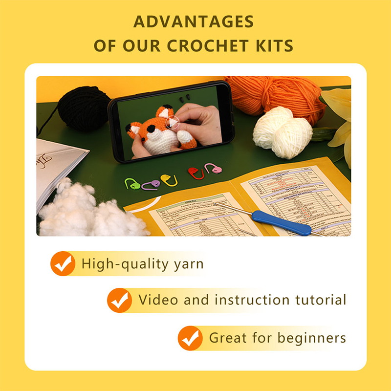 Kraball kit de animais de crochê para iniciantes com tutorial de vídeo, fio de tricô de algodão, agulhas, gancho, conjunto de ferramentas de malha, artesanato diy