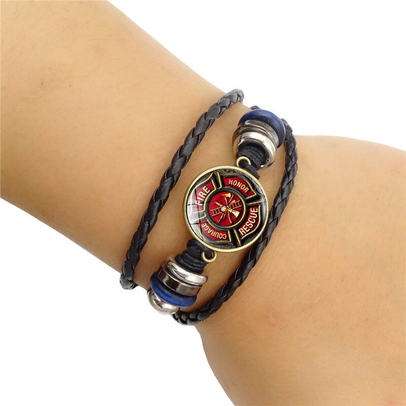 Regalo di gioielli con bracciale intrecciato retrò in vetro con cupola di vigile del fuoco di salvataggio