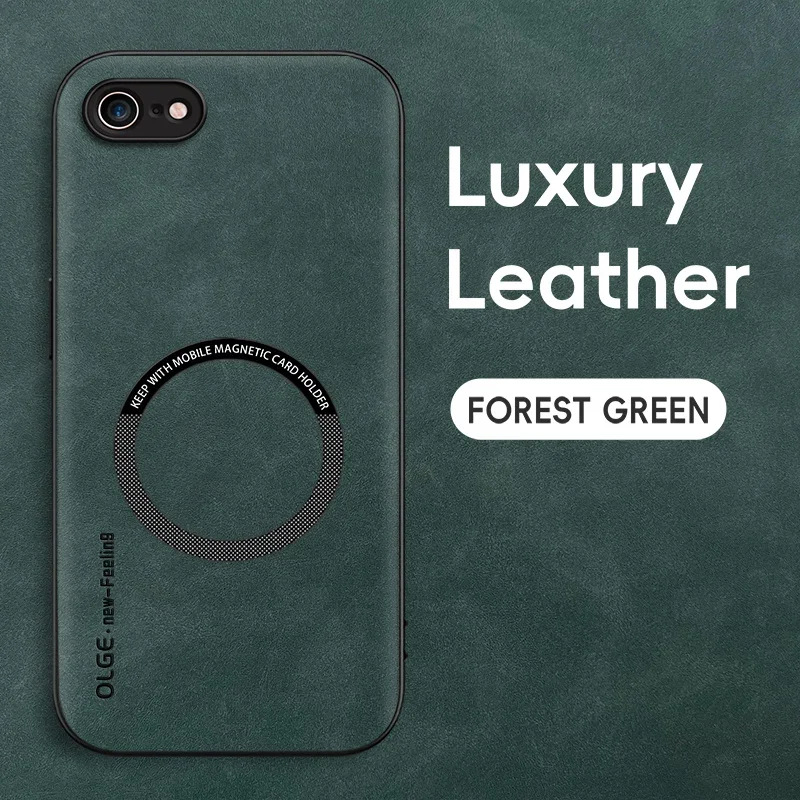 Magnetisk retro skinndeksel til iphone 16e 7 8 plus se iphone 8 plus trådløs lading telefondeksel: Aluminium / Grønn