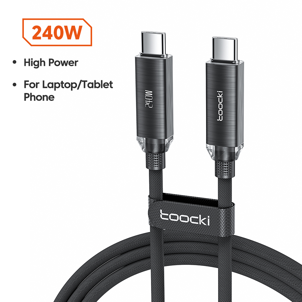 Toocki-Câble de charge super rapide USB C vers type C PD 240, chargeur pour TV PC Macbook, fil tressé pour Samsung iPhone 15, 3.1 W: Black / 1m