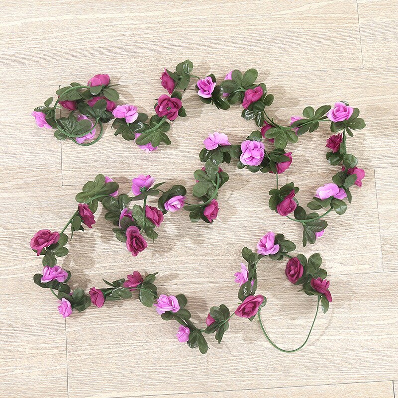 220cm silk rose wedding decoration ivy vine artificial flower arch decoration with green leaf wall garland: Style 3 purple