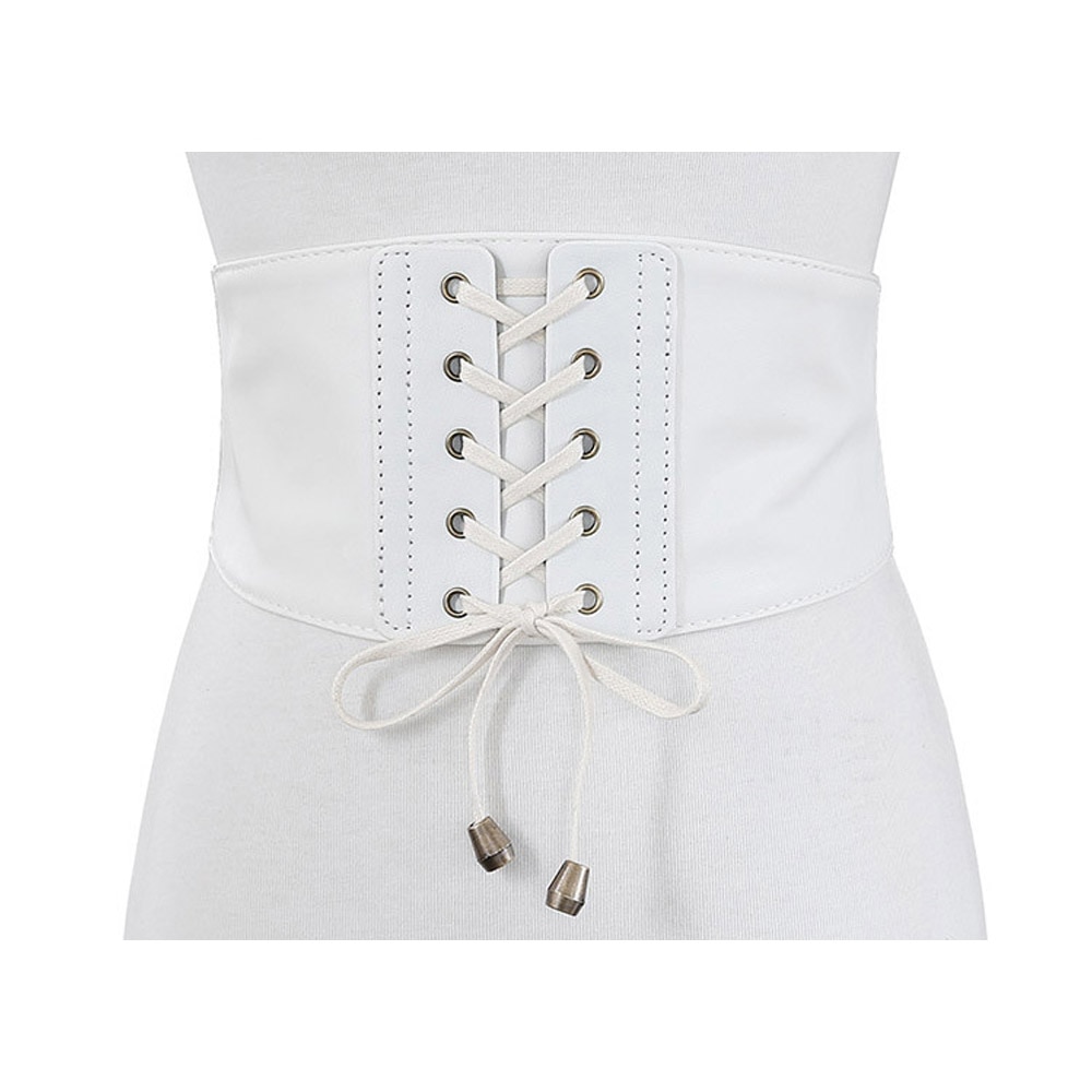 Cinturón de cuero ancho con cordones para mujer, corsé Vintage cruzado, accesorios para cintura, negro, blanco, marrón, VB0006