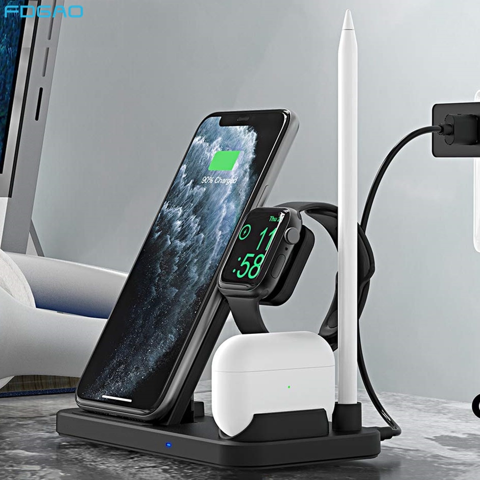 FDGAO 4-in-1 Wireless Charger Dock Station for Apple Watch, AirPods Pro, iPhone 12/11/XR/XS/X