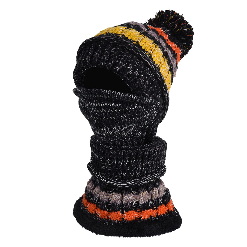 Vinter ski hat kvinders tredelt varm polstret hat ridning hat udendørs snowboard hat plus fløjl strikning skiløb: Sort