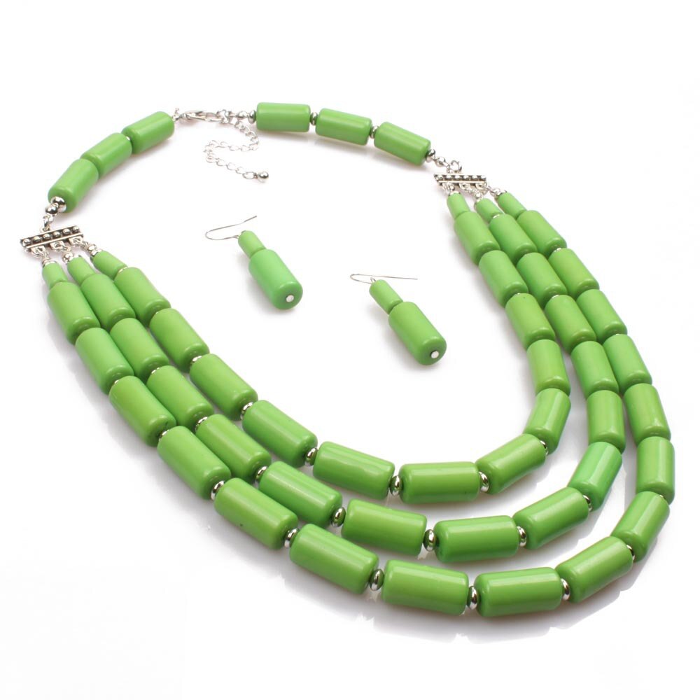 Een Set 3rows Orange Coral/Paars/Groen/Blauw Acryl Kralen Ketting/Armband/Oorbellen: Licht Geel Kleur