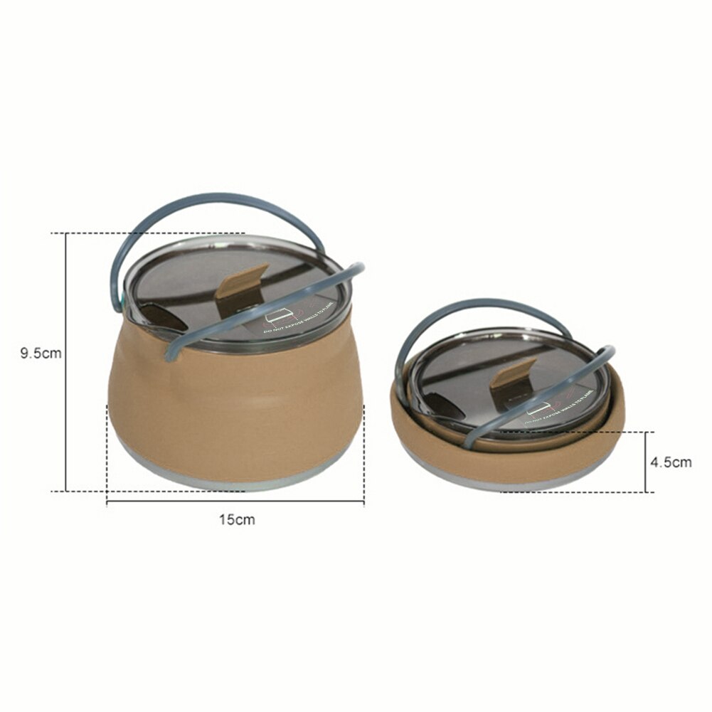 Outdoor Opvouwbare Siliconen Waterkoker Draagbare Mini Kokend Water Pot Met Handvat Waterkoker Servies Gereedschap Voor Camping Reizen: Khaki B