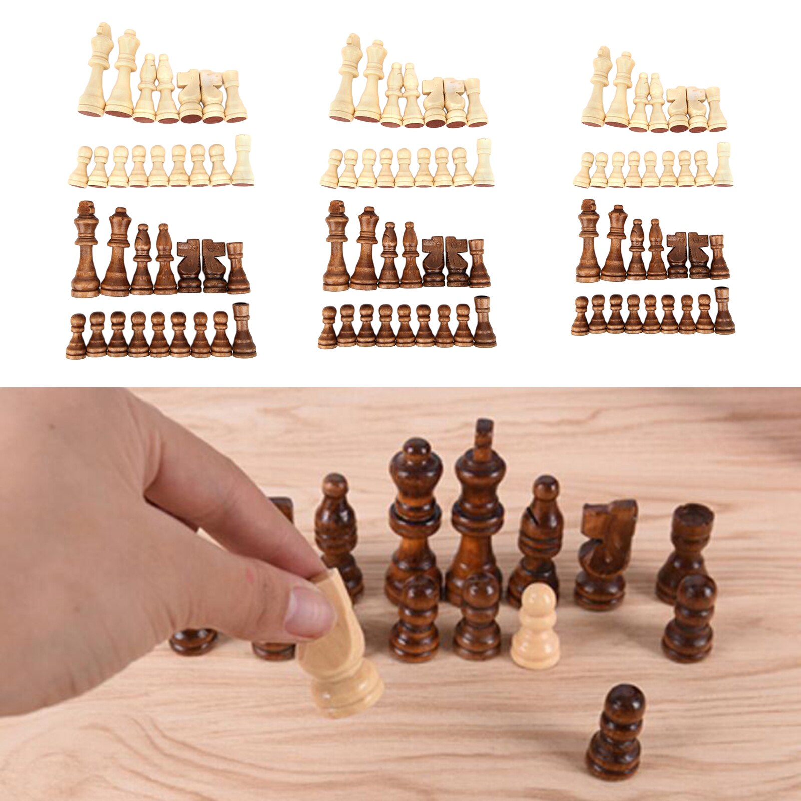 32x Handmade Wooden Chess Pieces Wooden Replacement Chess Figures