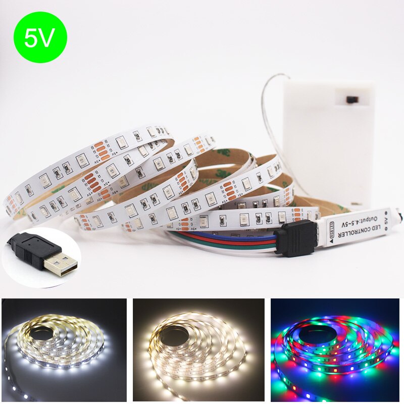 3A 5V 50CM 1M 2M 3M 4M 5M USB Cable Power LED Strip Light Lamp SMD3528 Christmas Desk Decor lamp Tape For TV Background Lighting