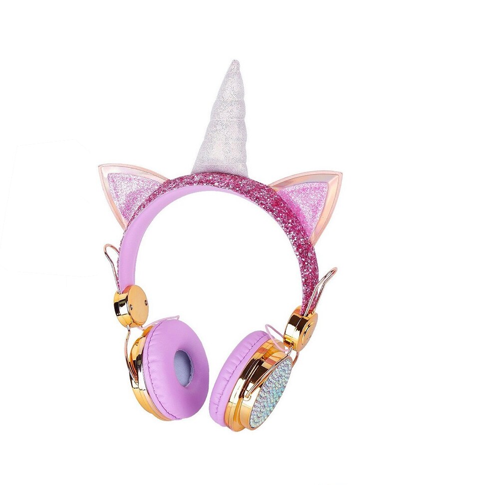 Bonitos auriculares de unicornio con cable y micrófono para niñas y niños, cascos para ordenador portátil, teléfonos móviles, PC, MP3, tableta: 3