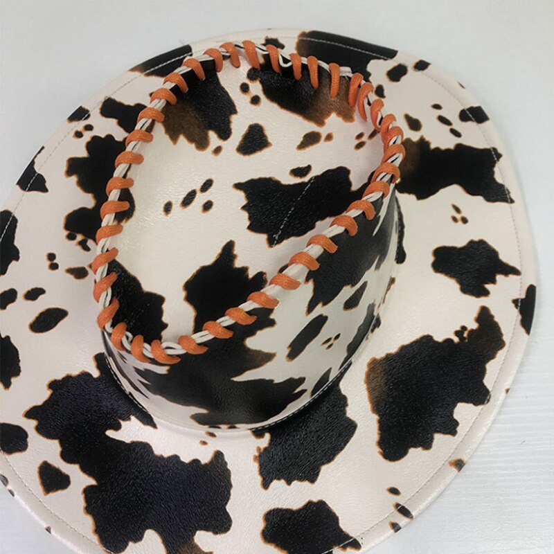 Kapelusz kowbojski krowa skóra ekologiczna z wzorem Zachodni kręcone rondo jeździecki kapelusz damski śliczny moda retro wakacyjny kapelusz hurtowo