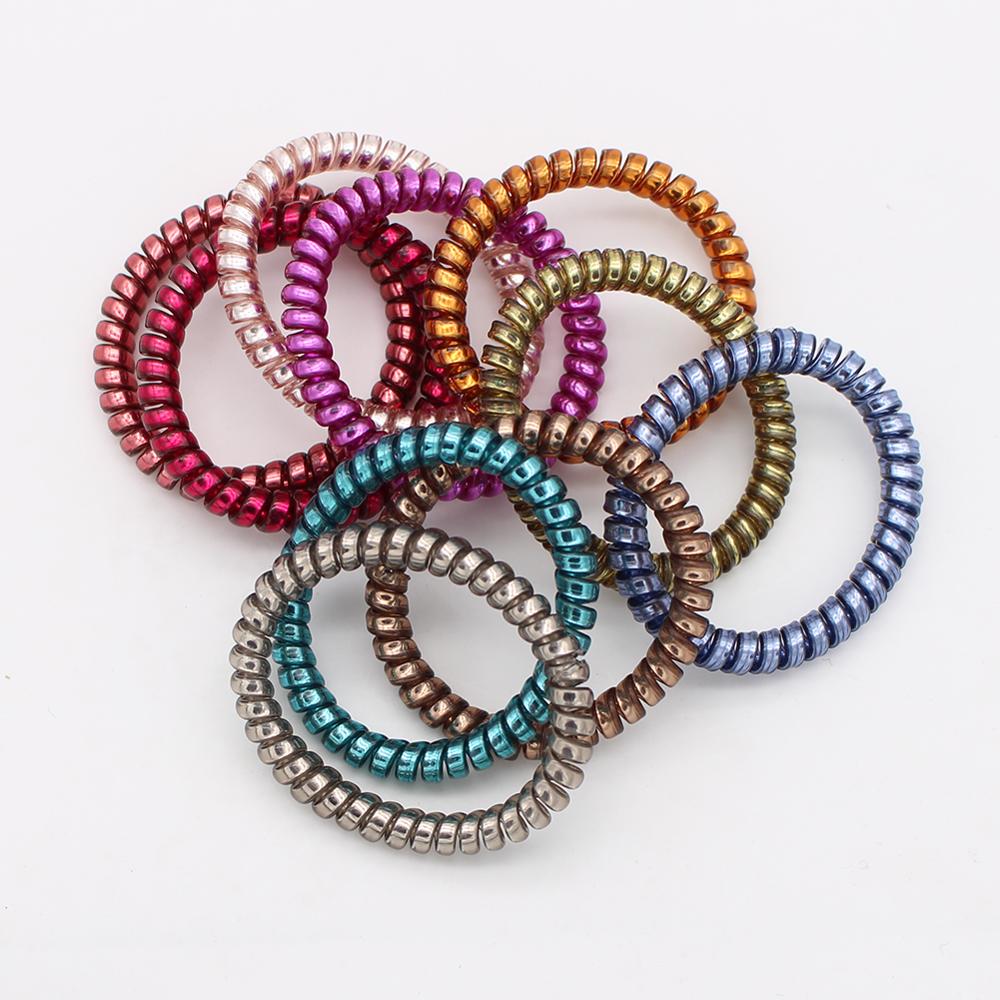 10Pcs Super Dunne Opgerolde Plastic Haar Banden Kleurrijke Uitgerekt Spiraal Haar Touwen Telefoon Wire Paardenstaart Uw Haar Te Beschermen