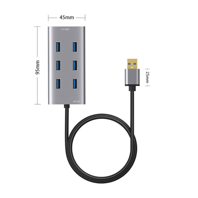 7 Port High Speed USB3.0 Hub Meerdere Aluminium Usb Splitter 300 Mb/s Extension Adapter Hub Voor Pc Desktop