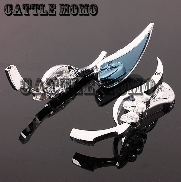 Chrome Motorcycle Rearview Side Mirrors 10mm Teardrop Skull Mirrors For Harley Softail Dyna Chopper Bobber Road Glide King
