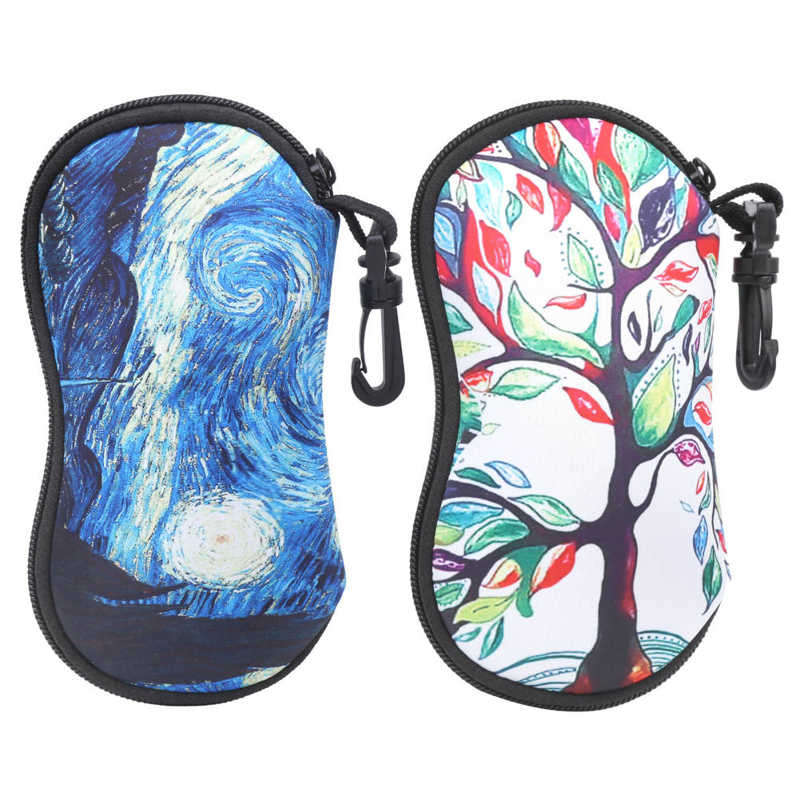 2Pcs Glasses Case Sunglasses Neoprene Protector Eyewear Zipper Box Waterproof Diving Glasses Bag Travel Accessories: Blue