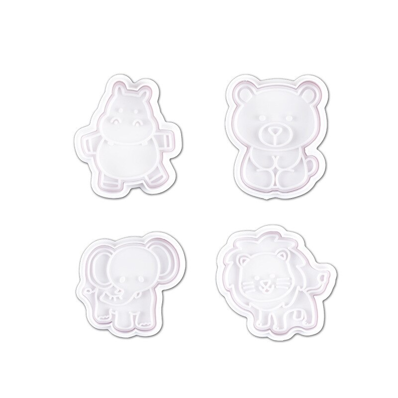 Molde para pastel de dibujos animados en 3D, molde para galletas, con prensa de sello, 4 Uds., cortador de galletas, utensilios para horneado y pastelería: Animal B