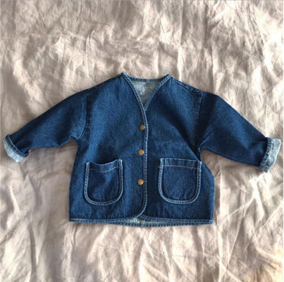 Kinder Denim Mantel Frühjahr Und Herbst Herbst Casual Baby Mädchen Mantel Kinder Jacke Große Tasche 9M-3T neue Baby Jungen Und Mädchen Denim Jacke