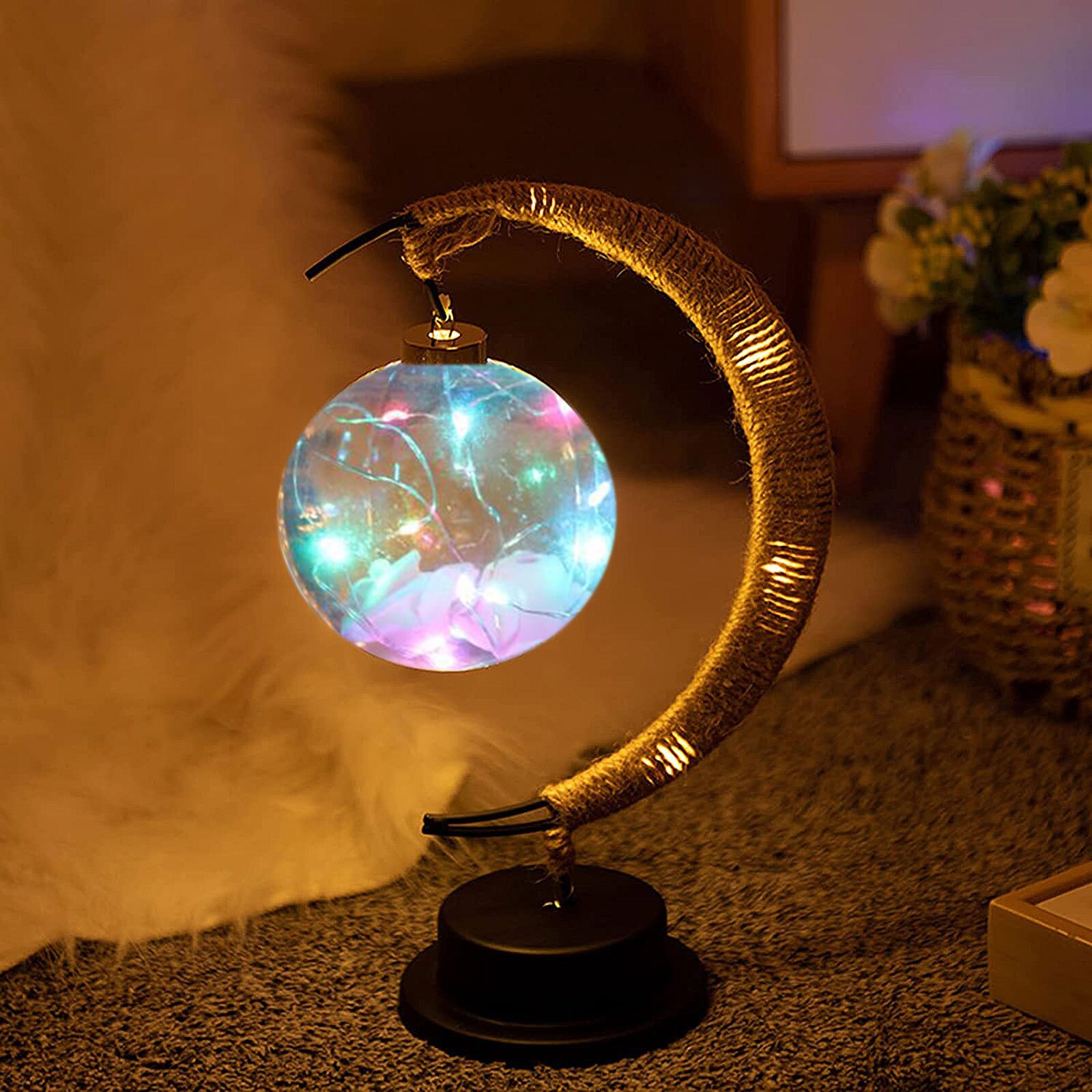 Enchanted Lunar Lamp Hanging Memorial Moon LED Moon Lamp Ball Night Light with Stand Crescent Bedroom Table Kids: G