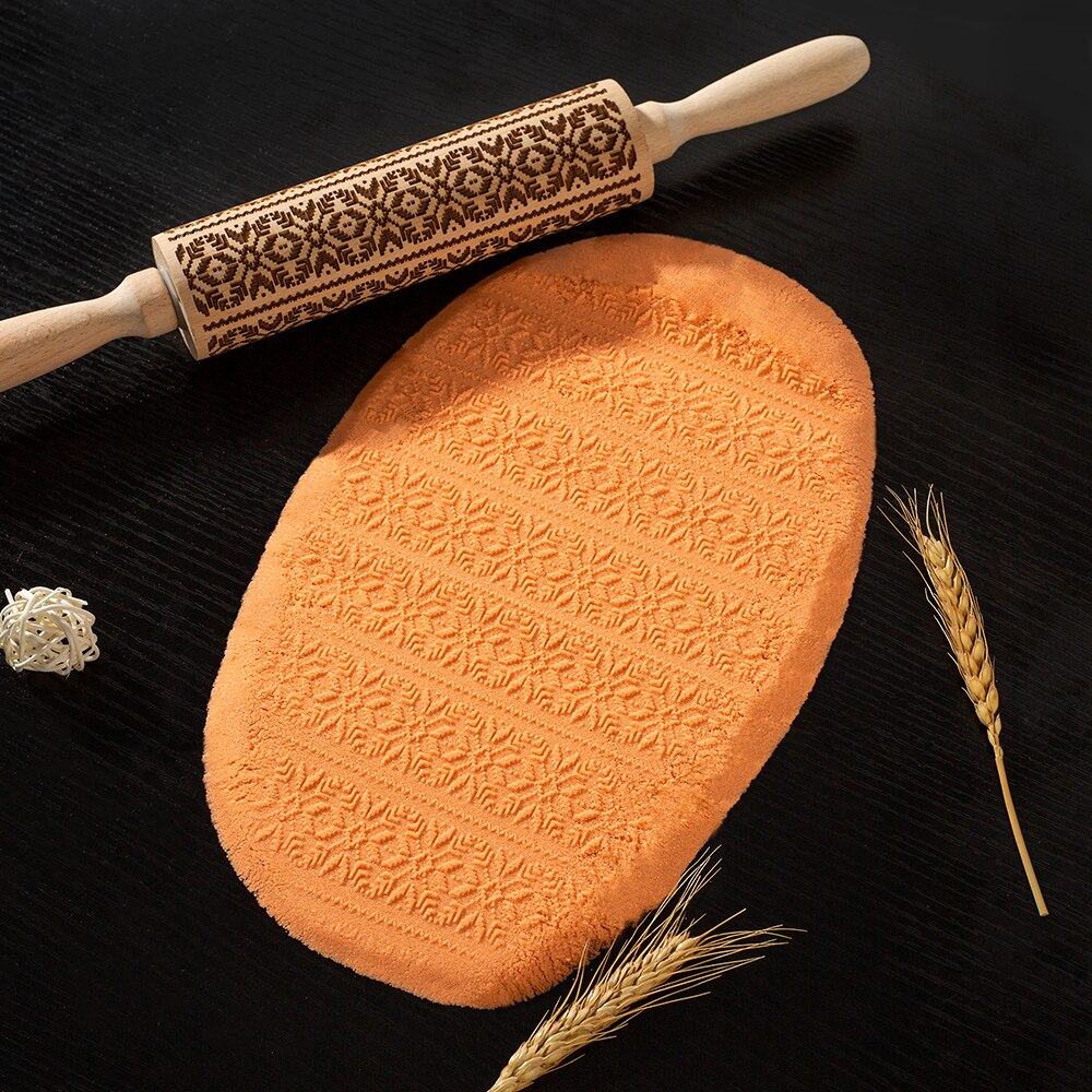 3D Christmas Rolling Pin Wooden 29 Patterns Embossed Imprinted Patterned Cookie Made Roll Pin Bakery Baking Pastry Tools