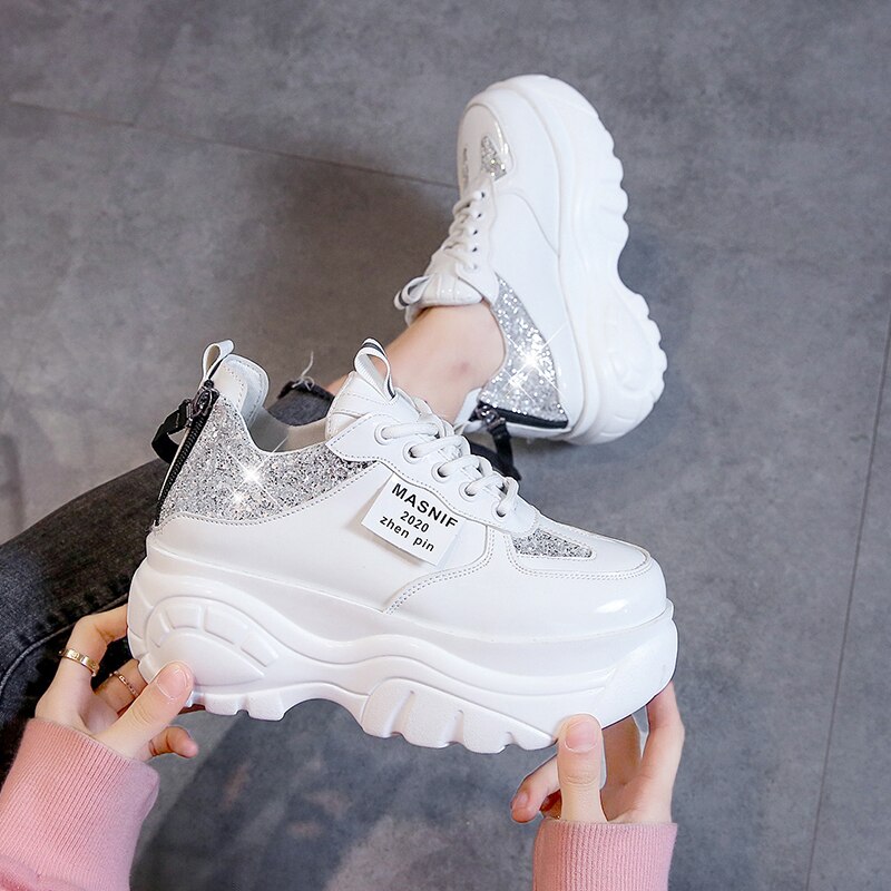 Fujin 7cm zapatillas De plataforma zapatillas gruesas cuñas zapatos para Mujer Bling blanco zapatos De Mujer Primavera/otoño sapato De Mujer