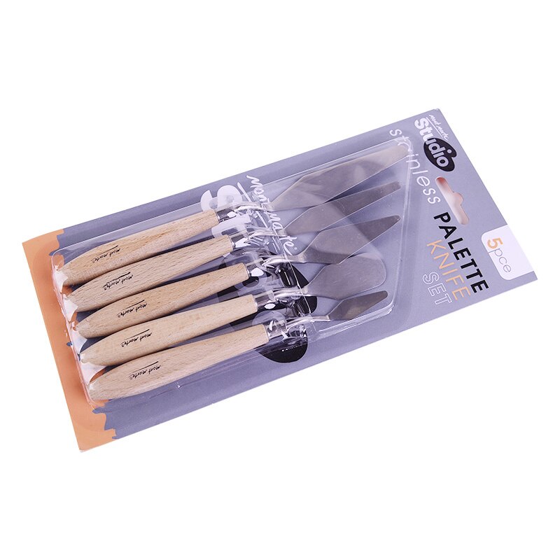 5pcs set Stainless Steel Palette Scraper Set Spatula Knives Painting Knife Blade Wooden Handle Artist Oil Painting Tools