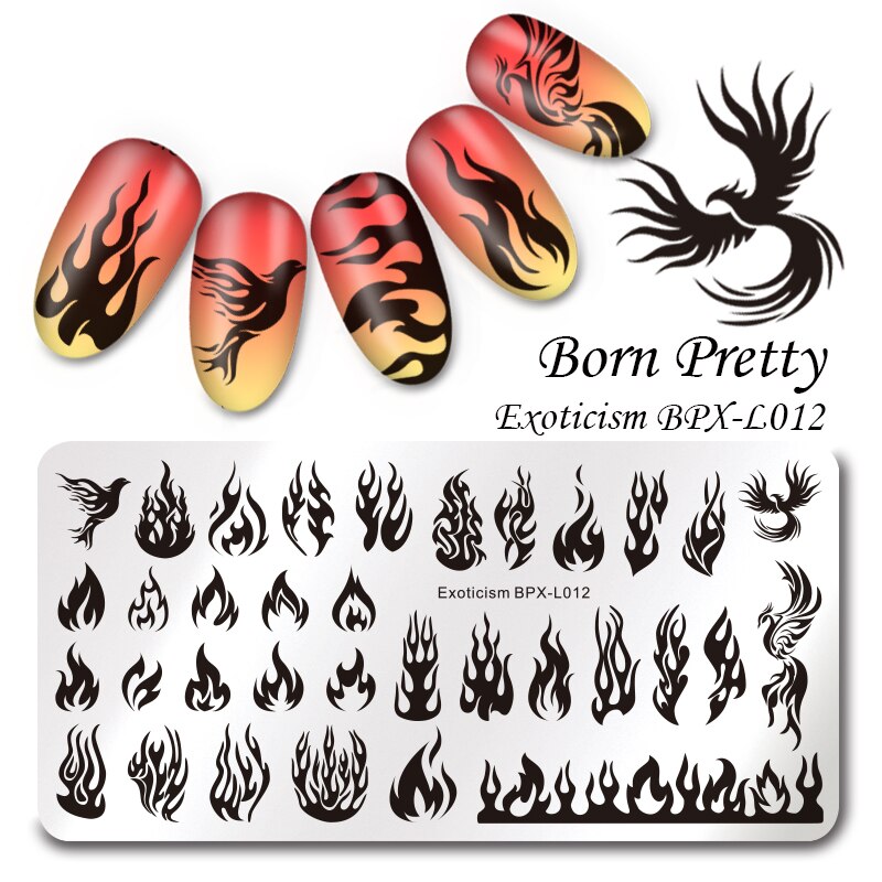 Geboren Pretty Fire Rechthoek Stempelen Template Manicuring Nail Art Afbeeldingsstempel Plate Exotisme BPX-L012