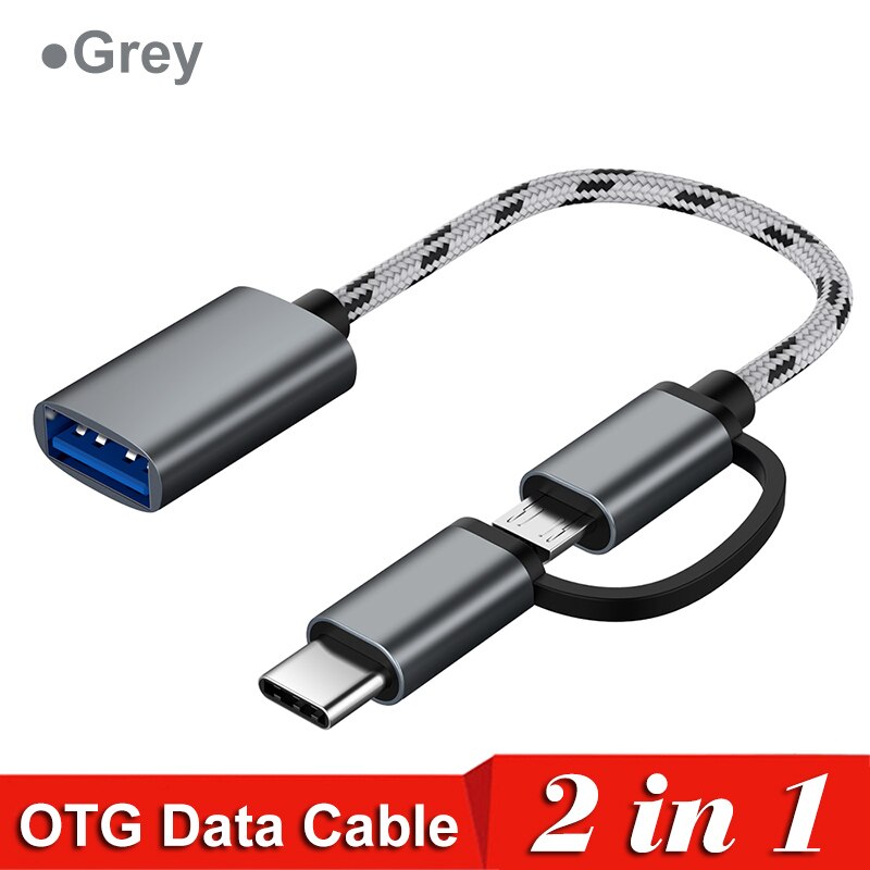 Ranipobo 2 in 1 USB 3.0 OTG Cable Nylon Braid Micro USB Type C Data Sync Charge Adapter For Samsung One Plus MacBook Type-C OTG: Grey