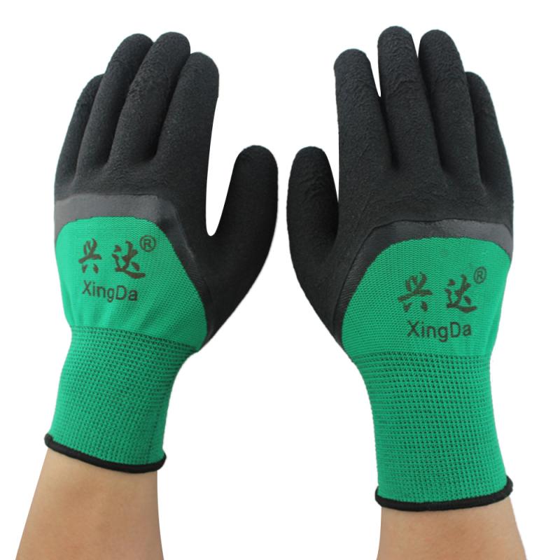 1 Pair Nylon Dipped Wrinkle Foam Gloves Waterproof Non-Slip Wear Protective Gloves Safety Gloves Work Gloves: Green and black