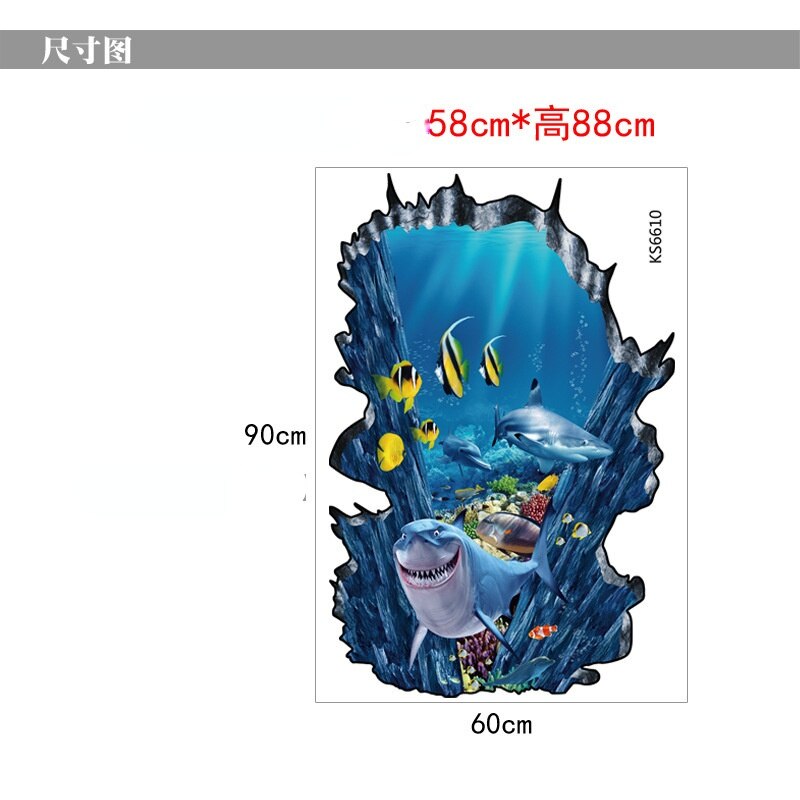 3D Simulation Stickers Space Universe Series Ocean Dolphin Shark Series 3D Stickers Peel and Stick Wallpaper Room Decoration: KS6610