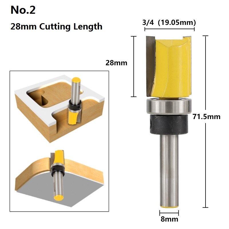 Xcan 1pc 8mm skaft flush trim skabelon fræser bit lige slids fræser hårdmetal endefræser træbearbejdning fræser bits: 25l