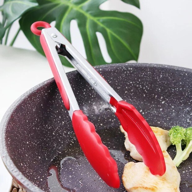 Silicone Food Tong Stainless Steel Kitchen Tongs Silicone Non-Slip Cooking Clip Clamp BBQ Salad Tools Kitchen Accessories