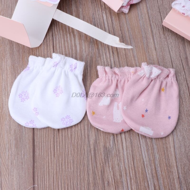 2 paires bébé Anti rayures gants -né Protection visage coton Scratch mitaines