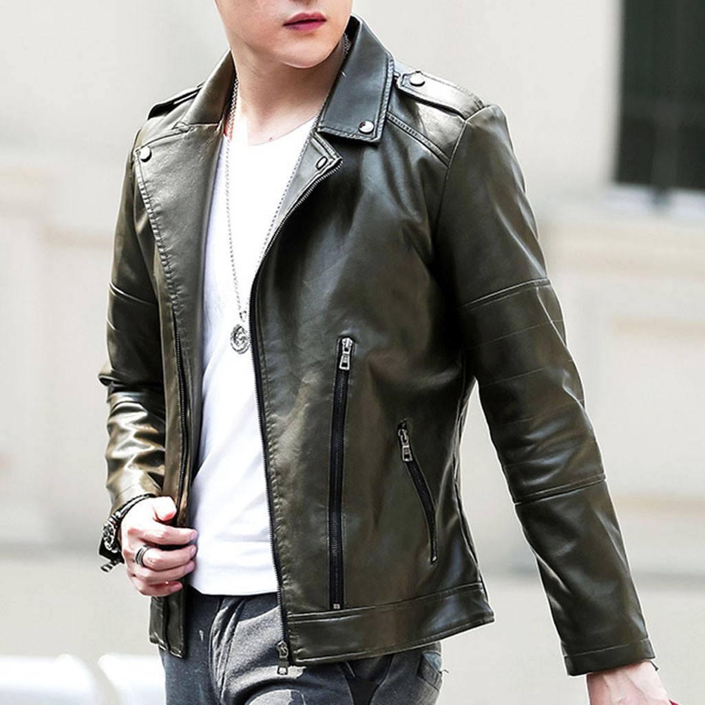 Men's leather jacket Autumn Winter кожаная куртка мужская jaqueta de couro masculino Biker Motorcycle Zipper Long Sleeve Coat #3